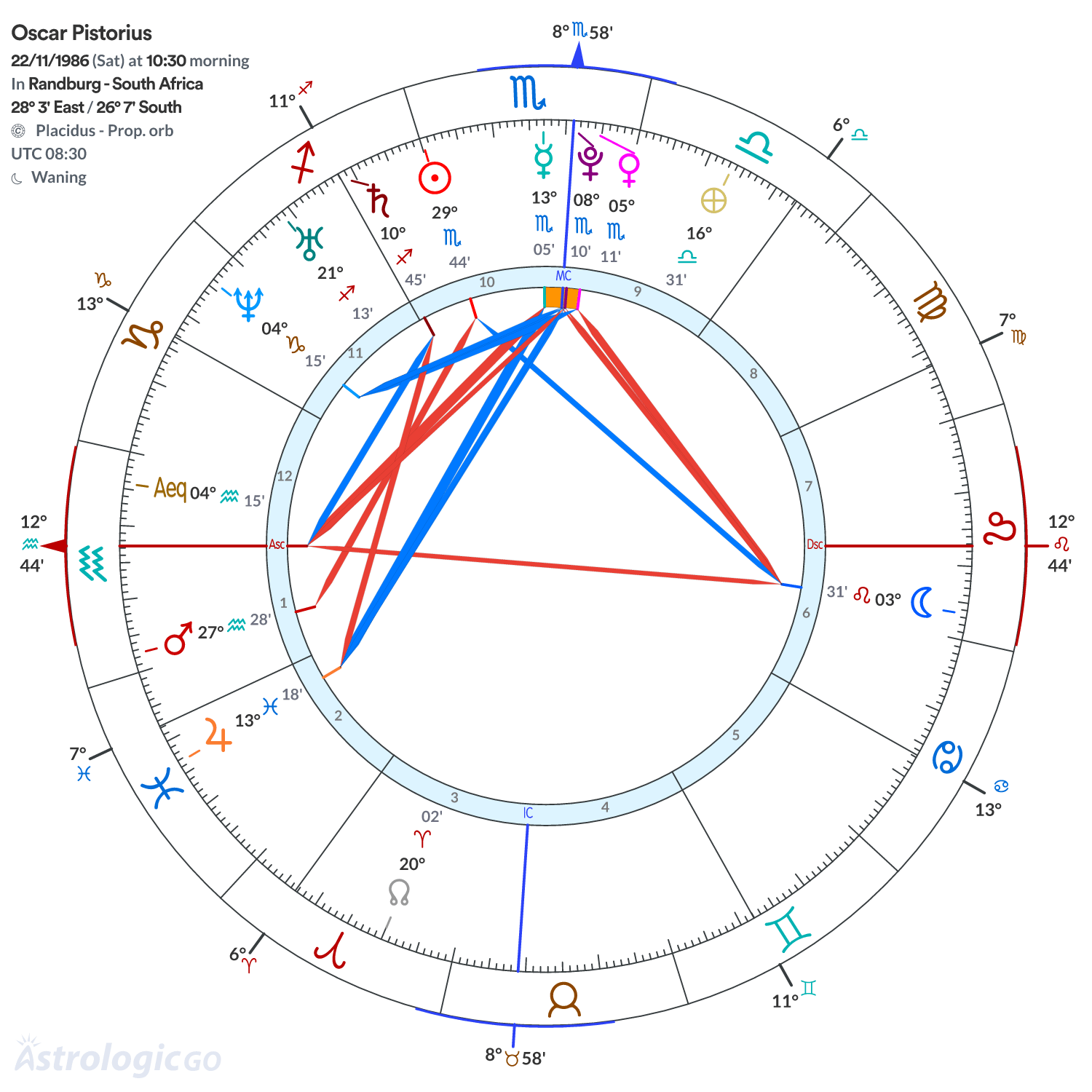 Chart wheel - Oscar Pistorius